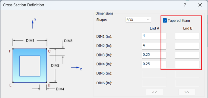 Beam의 Taper 형상 체크