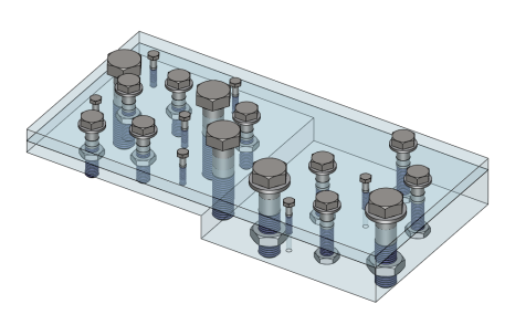 ZW3D 유형 별 홀에 삽입되어 있는 볼트, 너트, 와셔