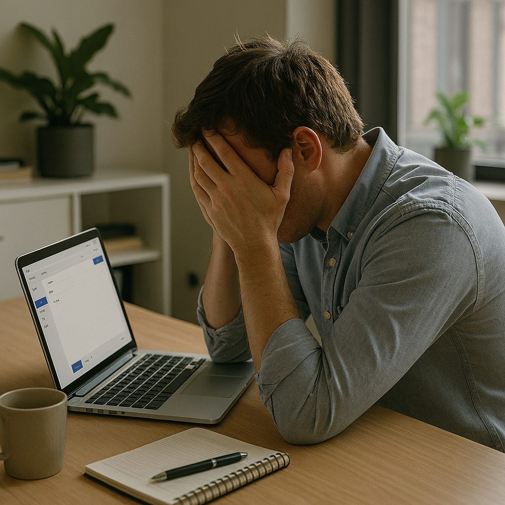 이메일을 잘못 보내서 좌절하는 사람